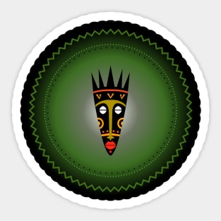 African Mystical Mask. Tribal, Green. Sticker